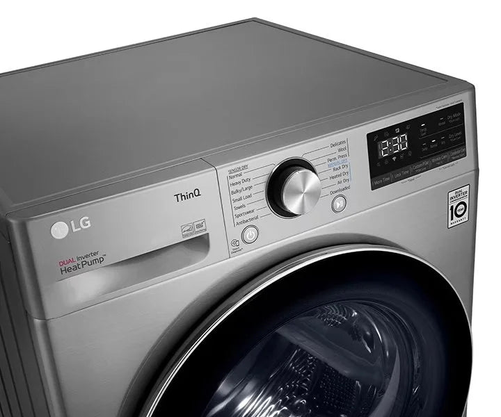 LG 9 Kg Tumble Front Load Dual Dryer, LED Display Dual Inverter Heat Pump Eco Hybrid Color Silver Model – RH90V9PV8N